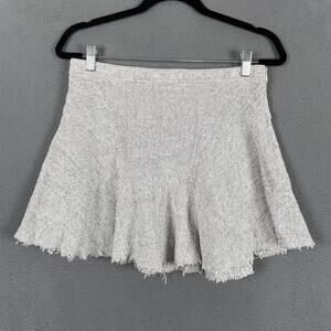 Free People Skirt Womens 10 White Tweed Check Flare Mini Raw Hem Cotton Stretch